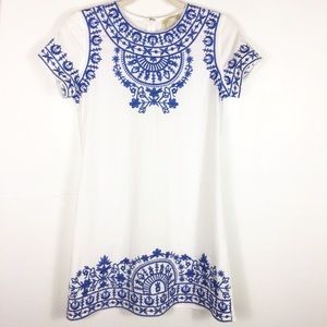 Blue and white embroidered dress